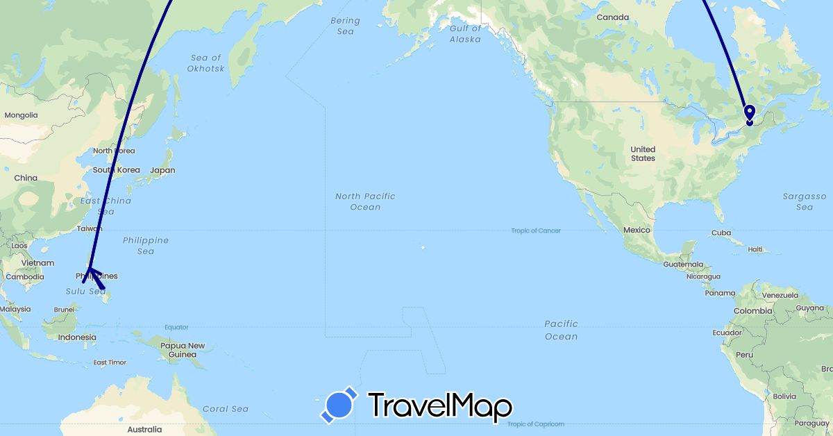 TravelMap itinerary: driving in Canada, Philippines (Asia, North America)